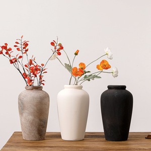 Vase décoratif haut en <span class=keywords><strong>terre</strong></span> <span class=keywords><strong>cuite</strong></span> beige vieilli à nervures, idéal pour la décoration de table dans un style farmhouse ou un salon, parfait pour les fleurs séchées - Product Image 3