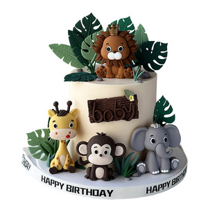 Wholesale Hot Sale Jungle Safari <strong>Animal</strong> <strong>Cake</strong> <strong>Topper</strong> with Lion Giraffe Monkey Elephant for Baby Shower <strong>Cake</strong> Decoration - Product Image 5