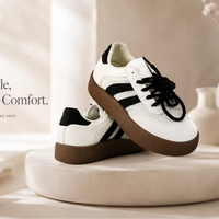 Baskets Rétro Femme Maille Rayées Cuir PU Soudure Semelle Gomme Épaisse Plateforme Chaussures Board Décontractées Grossiste