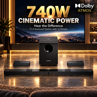 Barre de son home cinéma 7.1.4 avec Dolby Atmos, 740W, 4 haut-parleurs orientés vers le haut, enceintes arrière sans fil et caisson de basses de 8 pouces
