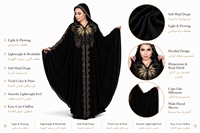 Abaya musulmane de luxe en polyester et mousseline, col en V, à capuche, manches évasées, robe asymétrique avec perles, coupe ample pour festivals et banquets