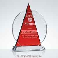 Trophée personnalisé en cristal avec icône, plaque ronde transparente à dos triangulaire rouge et bleu, récompense pour employé pour une longue durée de service, logo gravé au laser