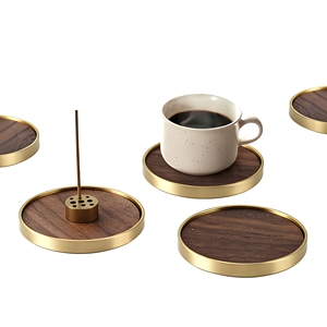 Modern Round Sublimation MDF <b>Coasters</b> with Brass Rim Heat Resistant Eco-Friendly Lightweight Set for Home Kitchen Dining Table - Product Image 3
