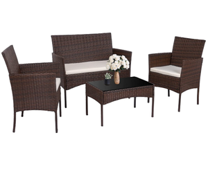 Divano da Giardino Portatile in Stile Contemporaneo, 4 Posti, in Vimini e <span class=keywords><strong>Rattan</strong></span> con Telaio in Ferro, Ecologico, Durevole e Confortevole - Product Image 2