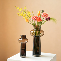 Vase à fleurs en verre élégant de style vintage mi-siècle, récipient hydroponique à col étroit pour plantes vertes fraîches, pour armoire de chambre