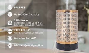 Diffuser minyak esensial pelembab udara, penyebar Aroma logam ultrasonik mewah dengan 7 warna lampu LED berubah - Product Image 4