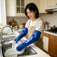 Gants de protection en PVC micro-sableux bleus de qualité supérieure, 27 cm, avec doublure en coton doux pour les travaux quotidiens