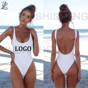 Fabricación 2024 nuevo Bikini Sexy OEM ODM cintura alta espalda descubierta niñas traje de baño de talla grande Blanco estampado personalizado traje de baño de una pieza