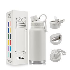 Botella de agua de acero inoxidable con aislamiento de 2 tapas con logotipo personalizado de doble pared única portátil - Product Image 1