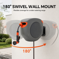 HOMFUL Enrouleur de tuyau rétractable mural avec support pivotant en PVC renforcé toutes saisons 40m, pour l'arrosage des jardins et des pelouses