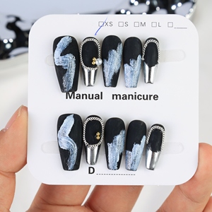 Prix usine de gros Faux ongles de luxe faits à la main en acrylique à presser, avec strass, forme carrée, motif French manucure 3D à couverture complète - Product Image 3