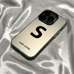 เคสโทรศัพท์มือถือ TPU PC ลายตัวอักษรนำโชคสีดำเคลือบเงิน สำหรับ <span class=keywords><strong>iPhone</strong></span> Xr <span class=keywords><strong>Xs</strong></span> 11 12 13 14 15 16 17 18 Pro Max - Product Image 1