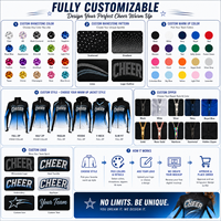 Setelan Pemanasan Cheerleader Logo Dua Sisi Custom Biru Ombre Cetak Anti Luntur Jaket Full Zip Celana Lurus Seragam Tim