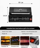Barbecue à gaz encastrable moderne, cuisine extérieure modulaire avec 5 brûleurs, brûleur infrarouge arrière et fenêtre de visualisation pour les fêtes barbecue
