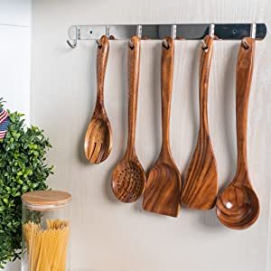 Ensemble d'<span class=keywords><strong>ustensiles</strong></span> <span class=keywords><strong>de</strong></span> <span class=keywords><strong>cuisine</strong></span> <span class=keywords><strong>en</strong></span> <span class=keywords><strong>bois</strong></span> <span class=keywords><strong>de</strong></span> teck naturel, fait à la main, Durable et lisse, 100% pièces - Product Image 4