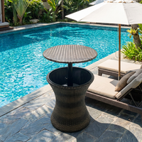 Table de bar d'extérieur moderne en rotin PE avec seau à glace, ensemble trois pièces léger pour hôtel, villa et parc