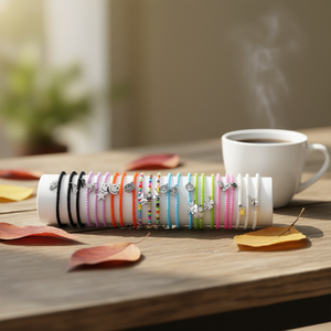 Braccialetto Elastico con Perline di Riso Monocolore Z, Charm in Acciaio Inossidabile, Stile Bohémien, Regalo Unisex, 2400 Pezzi in Scatola - Product Image 2