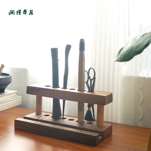 Walnut Wood Pen Holder Rectangle <b>Standing</b> Type Minimalist Office Organizer Desktop Storage Rack <b>Tea</b> Accessory - Product Image 4