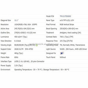 Nuevo módulo LCD industrial XGA de 12,1 pulgadas, 1024x768, Original, en Stock, para equipos industriales, médicos y automotrices, TM121TDSG02 - Product Image 5