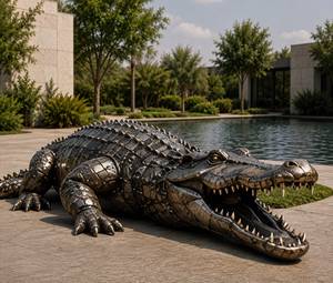 Grande sculpture de crocodile en bronze, statue en métal représentant une faune sauvage, décoration personnalisée pour jardin, pelouse, paysage, cour, animal décoratif - Product Image 1