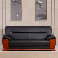 Ensemble modulaire moderne en cuir noir, structure en métal et bois massif, cuir synthétique, mousse haute élasticité, pour réception de bureau