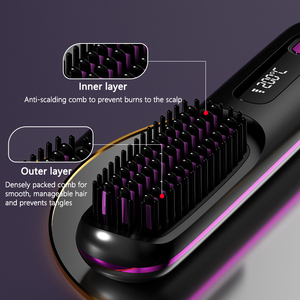 Peigne lisseur électrique portable sans fil YBK avec 3 niveaux de chaleur, <span class=keywords><strong>brosse</strong></span> chauffante rapide pour les voyages ou le bureau - Product Image 3