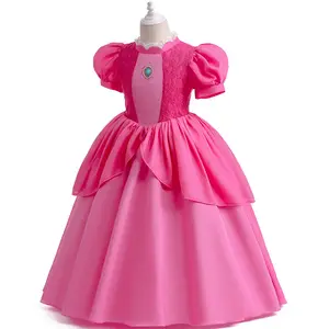 优雅风格超级玛丽马里奥游戏套装粉色桃红色儿童公主裙圣诞女孩晚礼服儿童舞会礼服