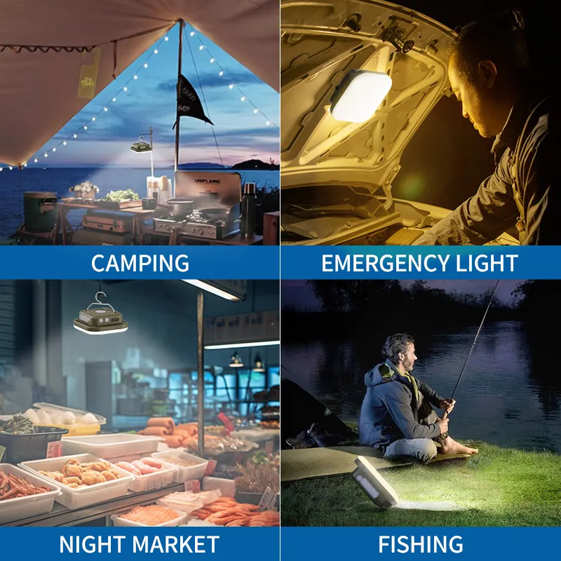 후크가있는 8000mAh 충전식 밝기 조절이 가능한 스마트 방수 비상 야외 캠핑 조명