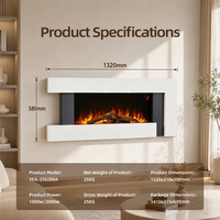 Cheminée électrique murale 2000W avec effet de flamme LED, télécommande, ensemble de bûches et lit de combustible en cristal pour salon et chambre à coucher