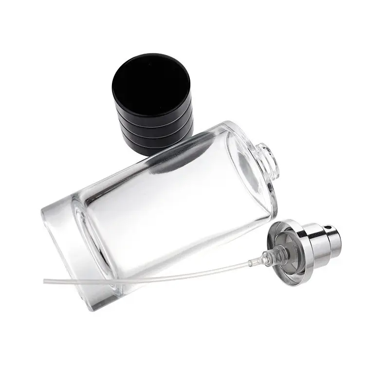 Botella de Perfume de cilindro transparente, frasco vacío de lujo de alta calidad con embalaje de caja negra Premium, 50ml