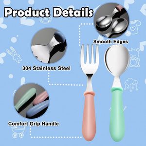 Dễ thương Toddler đồ dùng 304 thép không gỉ trẻ em bé thiết lập dao kéo an toàn trẻ em muỗng và nĩa - Product Image 2