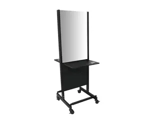 Black Color Hair Salon Equipment Portable Mirror Station With Wheel And Foldable Table Outdoor Mirror Station