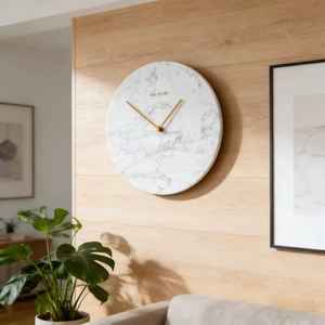 Reloj <span class=keywords><strong>de</strong></span> Pared Moderno Brave con Acabado <span class=keywords><strong>de</strong></span> Mármol y Marco Dorado <span class=keywords><strong>de</strong></span> Estilo Antiguo - Product Image 1