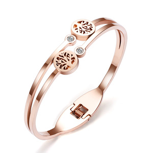 Bracelet en acier inoxydable or rose avec incrustation de diamants Arbre de Vie, bijoux pour femmes à porter au quotidien - Product Image 1