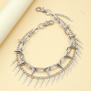 Yuelyueli Cadena de cintura de doble capa con tachuelas de metal punk, aleación de zinc, diseño geométrico con púas, estilo hip hop, moda casual, cadena corporal de doble anillo - Product Image 4