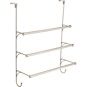Stainless Steel <b>Over</b> <b>The</b> <b>Door</b> Towel Rack 3 Tier Hanging <b>Organizer</b> with Horizontal Towel Bars and Double Side Hooks for Bathroom - Product Image 1