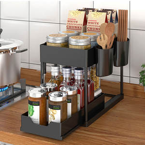 Nouveau plastique ABS 2 niveaux cuisine support tirer évier pots à épices support organisateur Double tiroirs de rangement assaisonnement armoire coulissante - Product Image 2