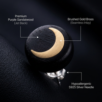 Boucles d'oreilles clous artisanales en bois de santal violet phase de lune et laiton, aiguille en argent S925, bijoux célestes zen, vente en gros personnalisée OEM ODM