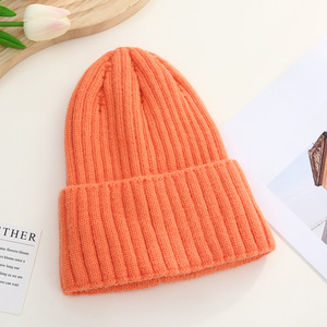 Logo personalizzabile all'ingrosso autunno inverno Unisex caldo 100% in acrilico cappelli in maglia di colore solido all'aperto arrotolato bordo immagine dei berretti - Product Image 3