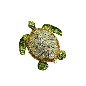 Shinnygifts kim loại vẽ tay Rùa Biển hộp đính đồ trang sức bản lề lưu trữ với tinh thể sáng bóng men figurine - Product Image 1