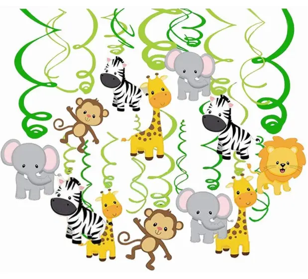 Suspendu Lion singe zèbre girafe éléphant feuille tourbillons ornements pour Jungle WILD ONE anniversaire maison chambre fête fournitures décor