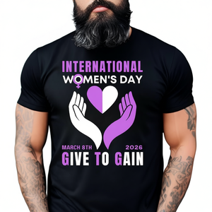Iwd2026 T-shirt per la Giornata della Donna a maniche corte in cotone stampato casual con scollo a O vestibilità regolare logo frontale Give To Gain - Product Image 1