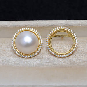 Boucles d'oreilles clous rondes WENCHI S925 en argent avec perles de 14,5 mm et bordure diamantée, apprêts de bijoux pour accessoires DIY, Chine - Product Image 5