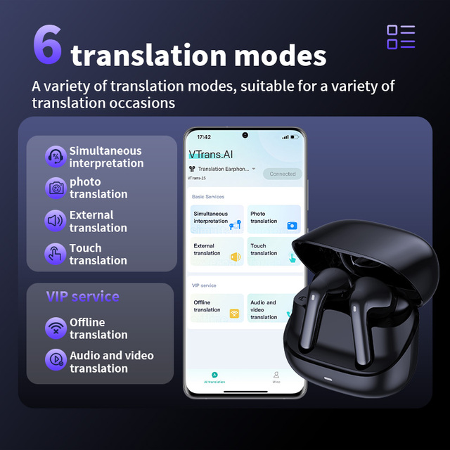 VORMOR V15 Intelligent Voice Translation Headset Chinese-English Multilingual BT 5.4 In-Ear Language Translator