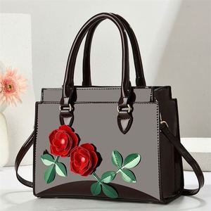 Luxury Rose Flower Leather Tote Handbags High Quality Shoulder Strap Portable Reusable Water Resistant Zipper Closure Polyester - Product Image 6