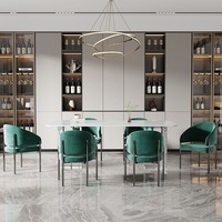 Fauteuil de salle à manger de luxe pour hôtel et restaurant, dossier haut, revêtement en velours, chaise de salle à manger en acier inoxydable doré pour usage domestique