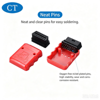 Conector OBD2 para Automóvil, Cabezal Macho en Ángulo de 90 Grados con Carcasa de Diagnóstico Roja, Conector Rojo de 90 Grados