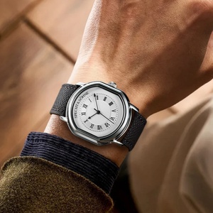 New 2025 35mm Vintage Quartz <b>Watch</b> for Men Grey Color Genuine Leather Strap Sapphire Crystal 50M Waterproof - Product Image 3