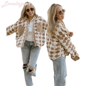 Nouveau Design d'hiver décontracté <span class=keywords><strong>fourrure</strong></span> <span class=keywords><strong>Plaid</strong></span> imprimé vestes zippées poches mode <span class=keywords><strong>chaud</strong></span> femmes manteaux - Product Image 1