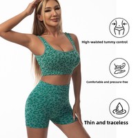 Conjunto de 2 Piezas de Shorts de Yoga con Estampado de Leopardo y Cintura Alta, de Secado Rápido, en Poliéster/Nailon, para Fitness